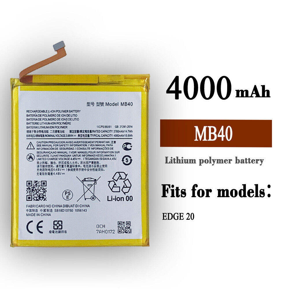 Batterie de remplacement pour Motorola Moto Edge 20 (XT2143), MB40 Batterie de remplacement pour Motorola Moto Edge 20 (XT2143), MB40